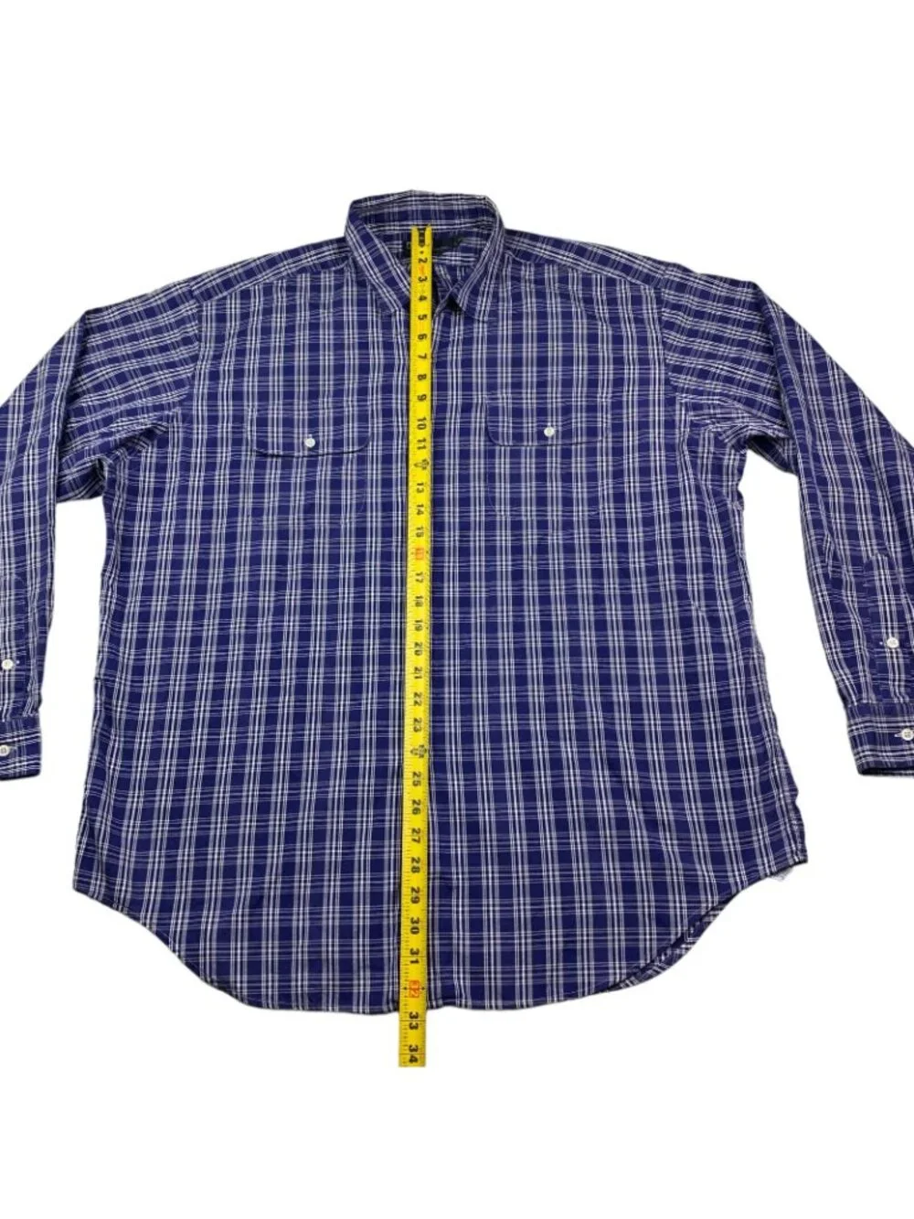 VTG Polo Ralph Lauren Men's 100% Cotton L/S Work Shirt Blue/White Plaid • XL